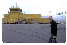 Michel Daigle, Conference Manager arriving in Iqaluit for a conference.