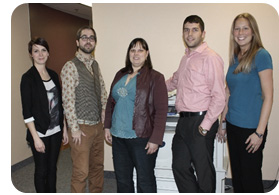 Some internal services employees at the CICS office in Ottawa. From left to right: Janie Renaud, Simon Lévesque, Diana Gervais, Sébastien Huard, Charlyne Thauvette.